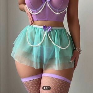 Purple and Green Lingerie Set with Pearls